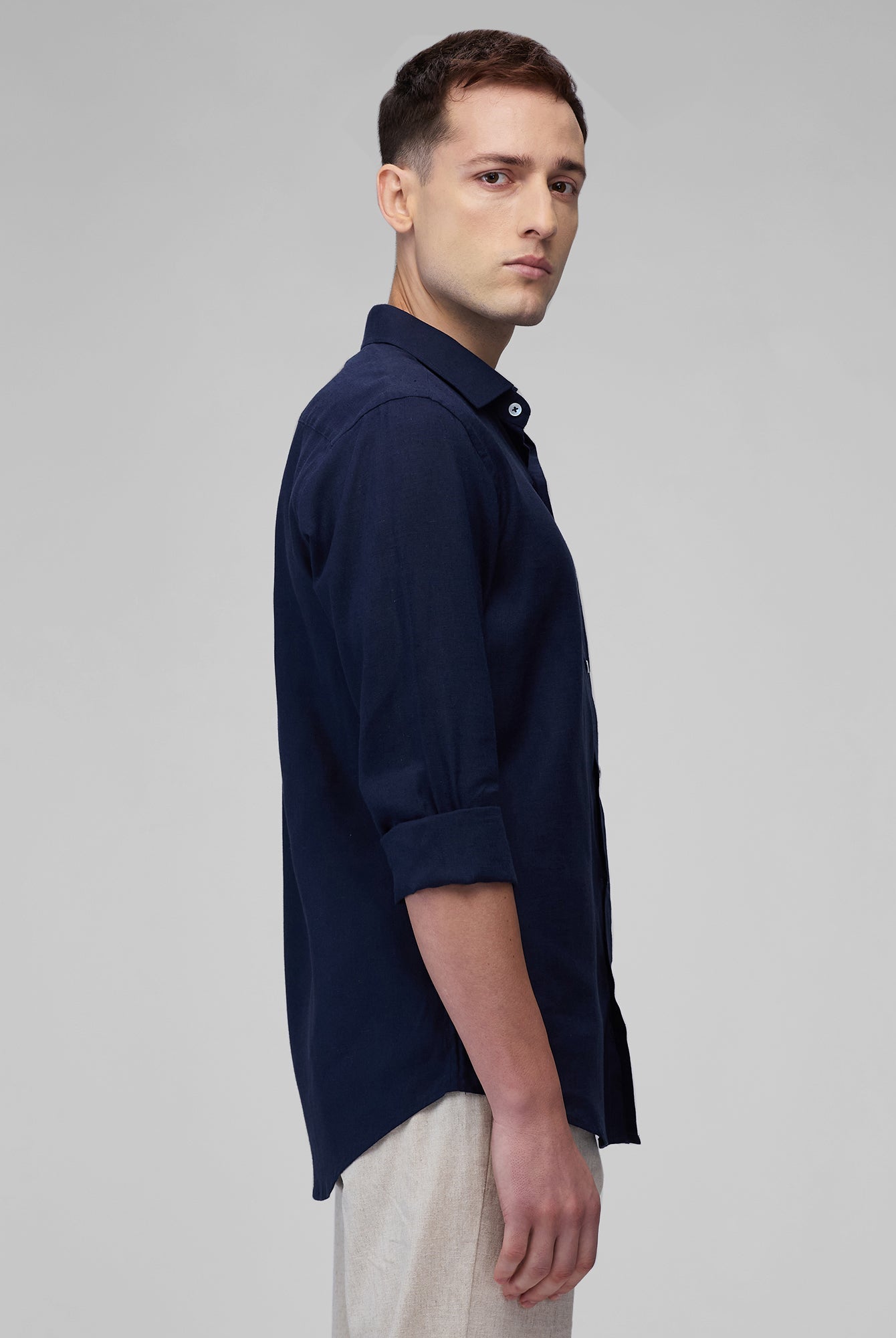 Midnight Navy 100% Linen Classic Shirt - CiceroniMen Shirtsbhrāta