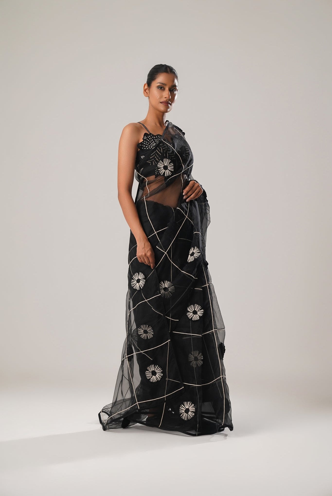 MJ Black Floral Saree - CiceroniSareeATBW