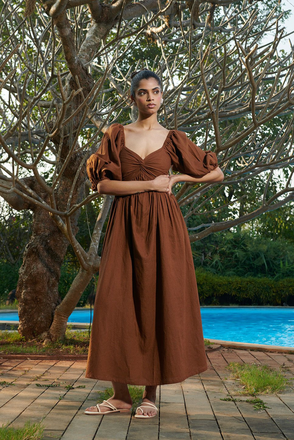 Mocha Co - Linen Front Twist Dress - CiceroniDressesSaphed