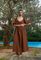 Mocha Co - Linen Front Twist Dress - CiceroniDressesSaphed