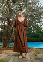 Mocha Co - Linen Front Twist Dress - CiceroniDressesSaphed