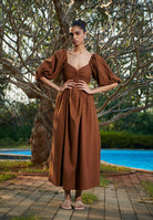 Mocha Co - Linen Front Twist Dress - CiceroniDressesSaphed