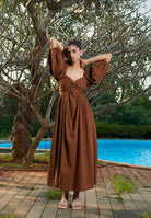 Mocha Co - Linen Front Twist Dress - CiceroniDressesSaphed