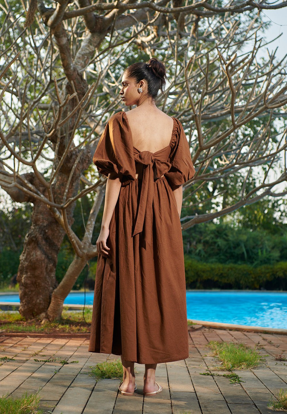 Mocha Co - Linen Front Twist Dress - CiceroniDressesSaphed