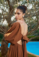 Mocha Co - Linen Front Twist Dress - CiceroniDressesSaphed