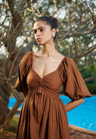 Mocha Co - Linen Front Twist Dress - CiceroniDressesSaphed