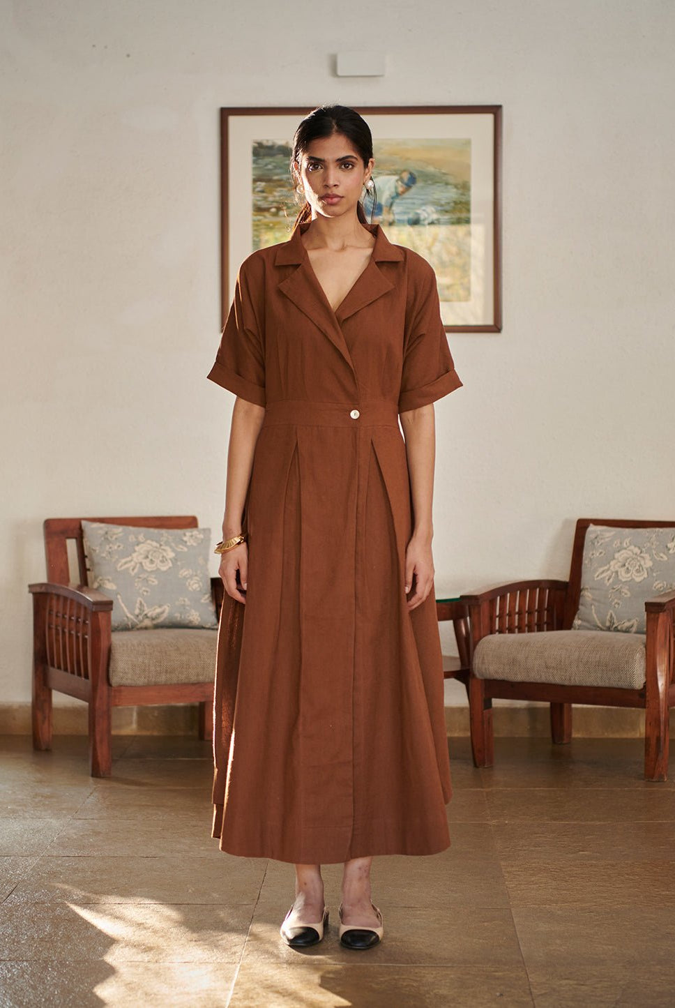 Mocha Co - Linen Wrap Dress - CiceroniDressesSaphed