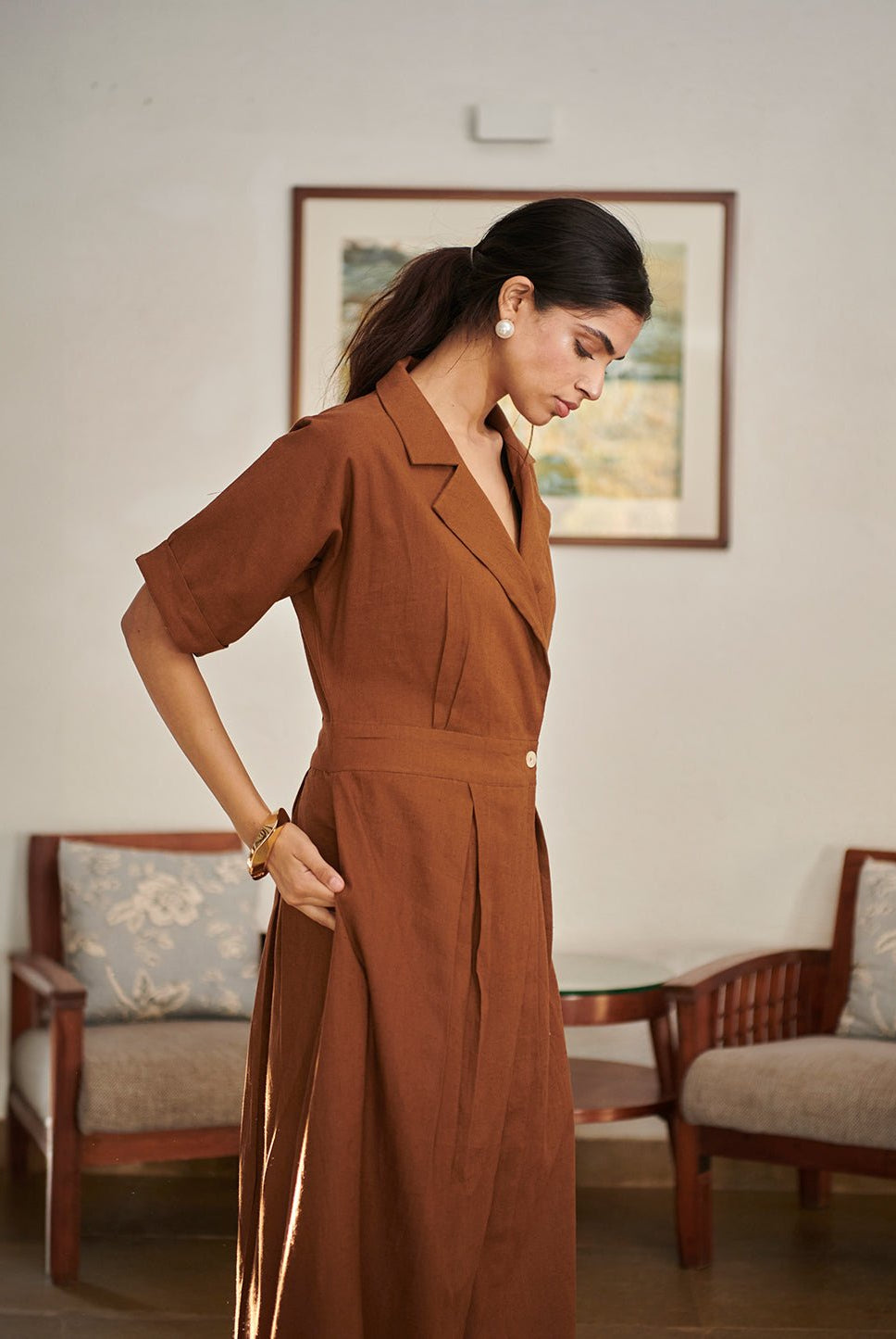 Mocha Co - Linen Wrap Dress - CiceroniDressesSaphed