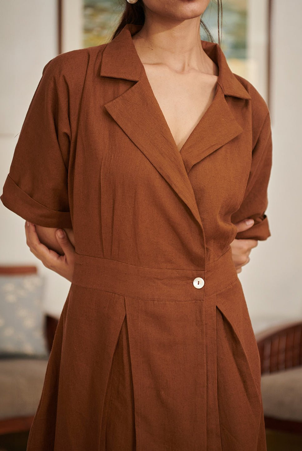 Mocha Co - Linen Wrap Dress - CiceroniDressesSaphed