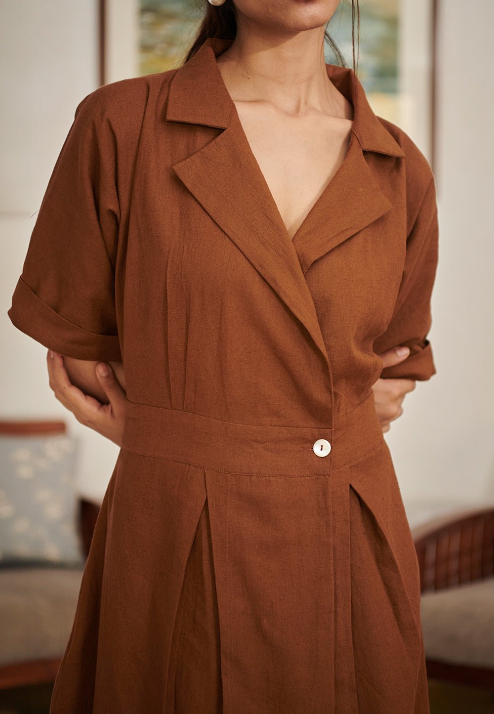 Mocha Co - Linen Wrap Dress - CiceroniDressesSaphed