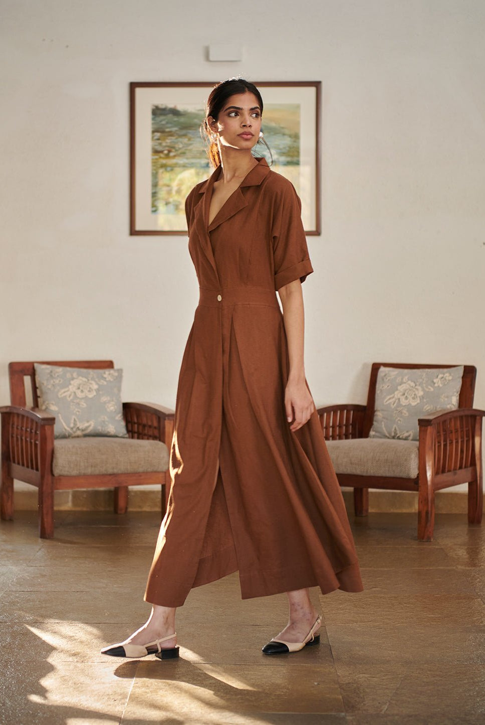 Mocha Co - Linen Wrap Dress - CiceroniDressesSaphed