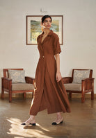 Mocha Co - Linen Wrap Dress - CiceroniDressesSaphed