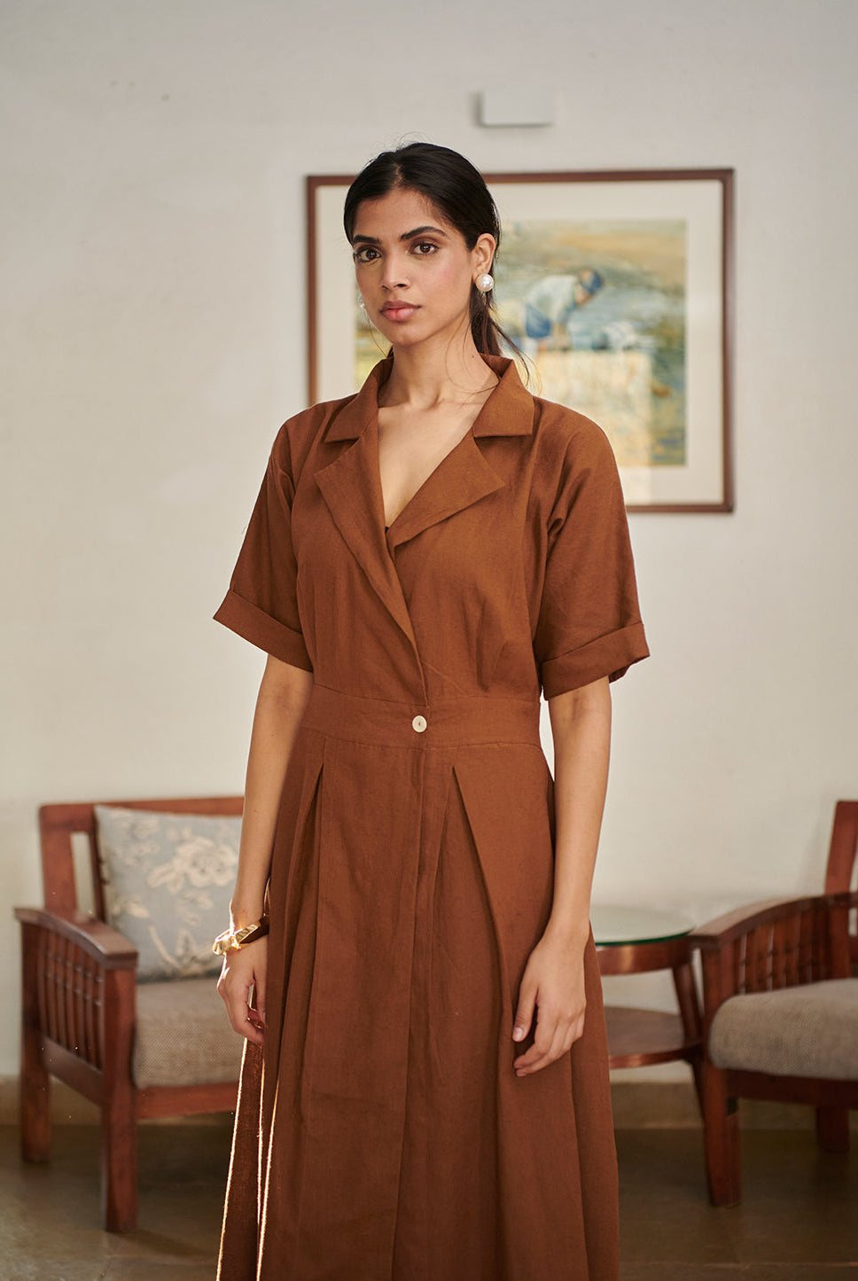Mocha Co - Linen Wrap Dress - CiceroniDressesSaphed