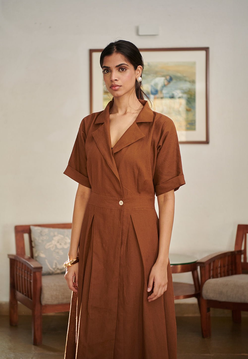 Mocha Co - Linen Wrap Dress - CiceroniDressesSaphed