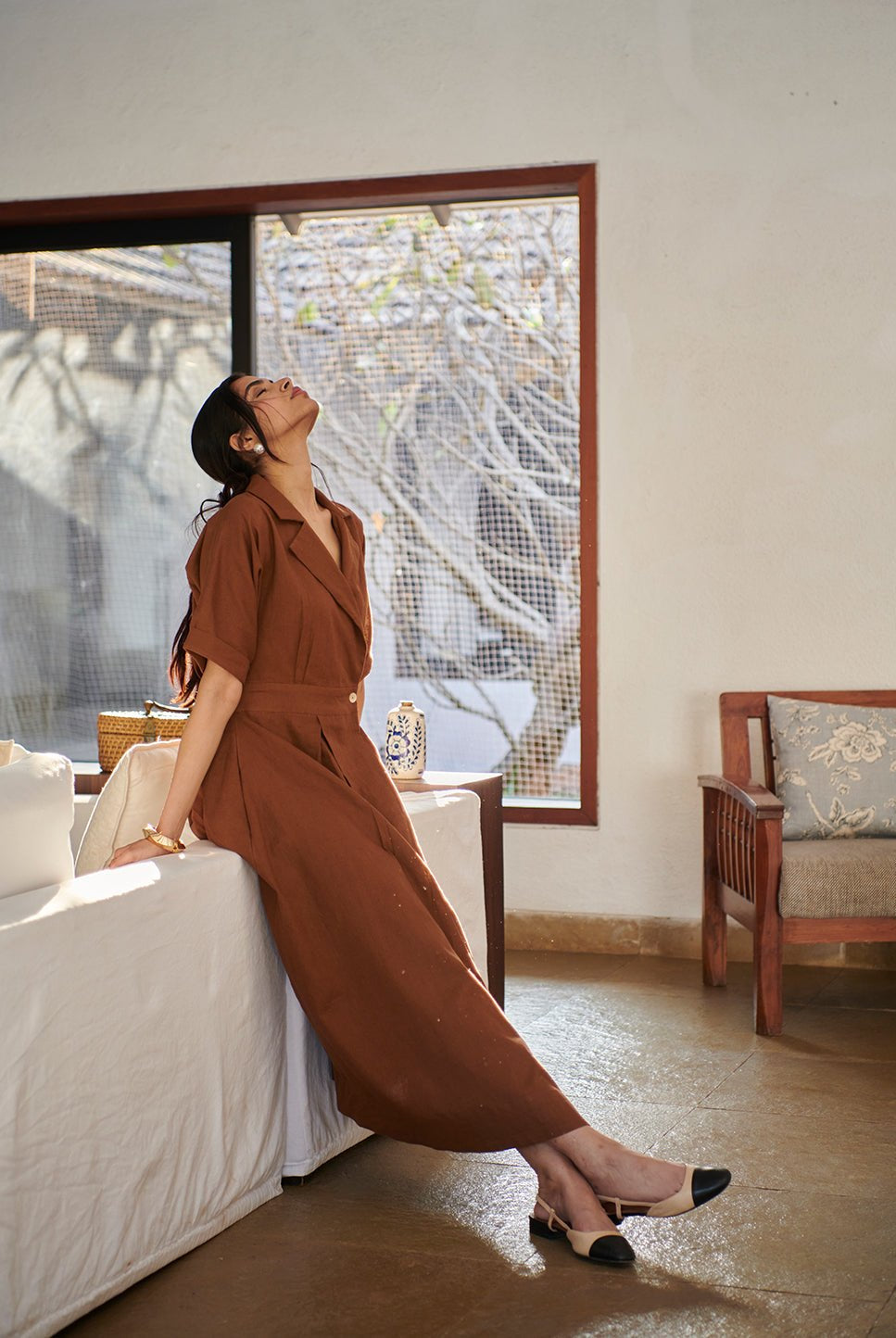 Mocha Co - Linen Wrap Dress - CiceroniDressesSaphed