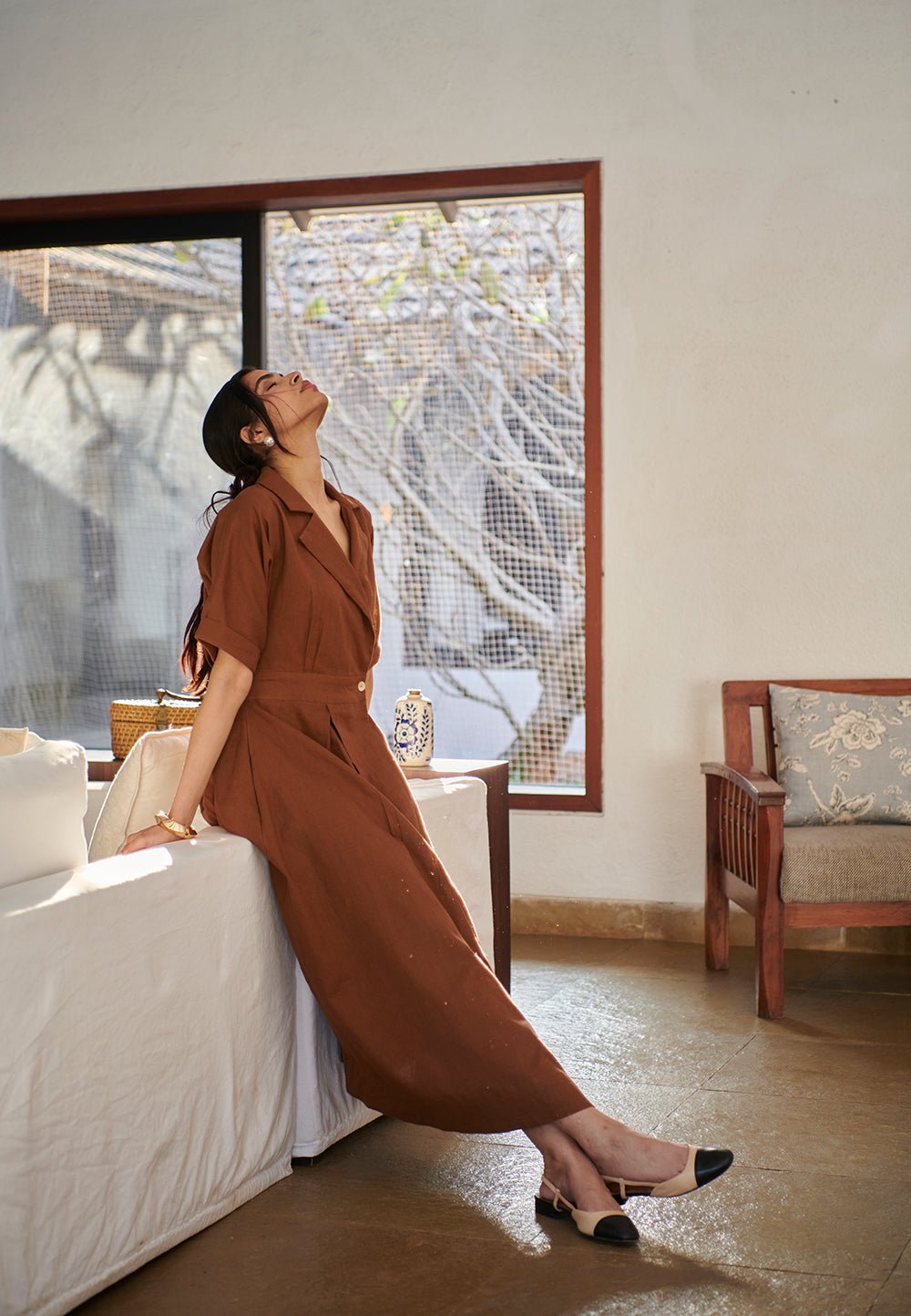 Mocha Co - Linen Wrap Dress - CiceroniDressesSaphed