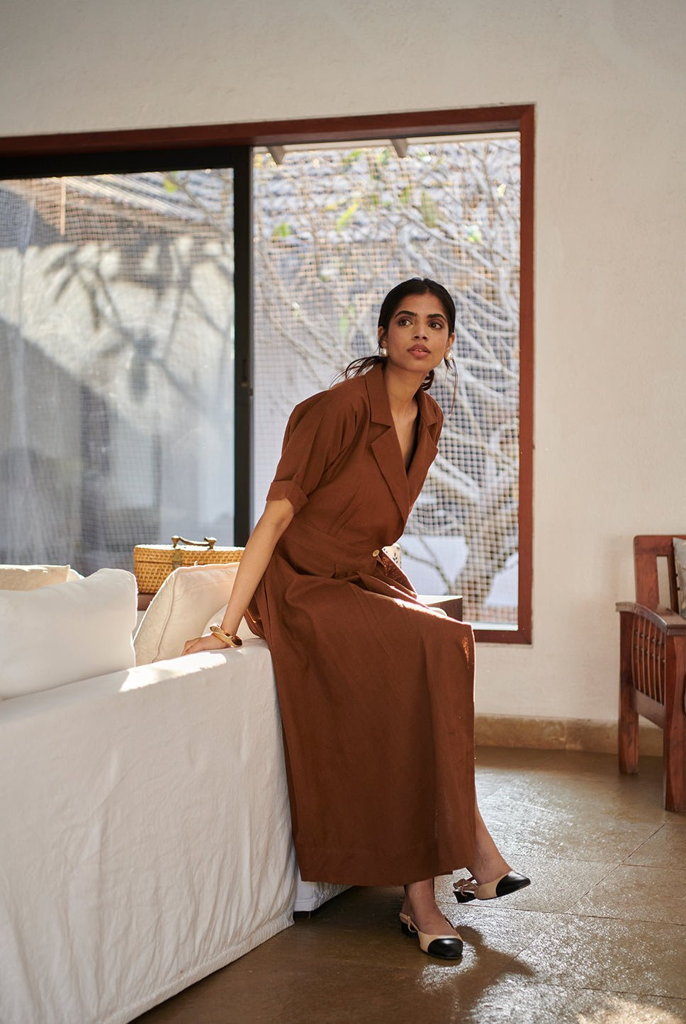 Mocha Co - Linen Wrap Dress - CiceroniDressesSaphed