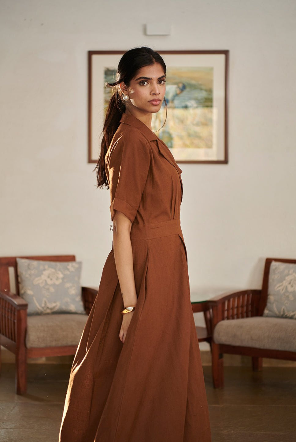 Mocha Co - Linen Wrap Dress - CiceroniDressesSaphed