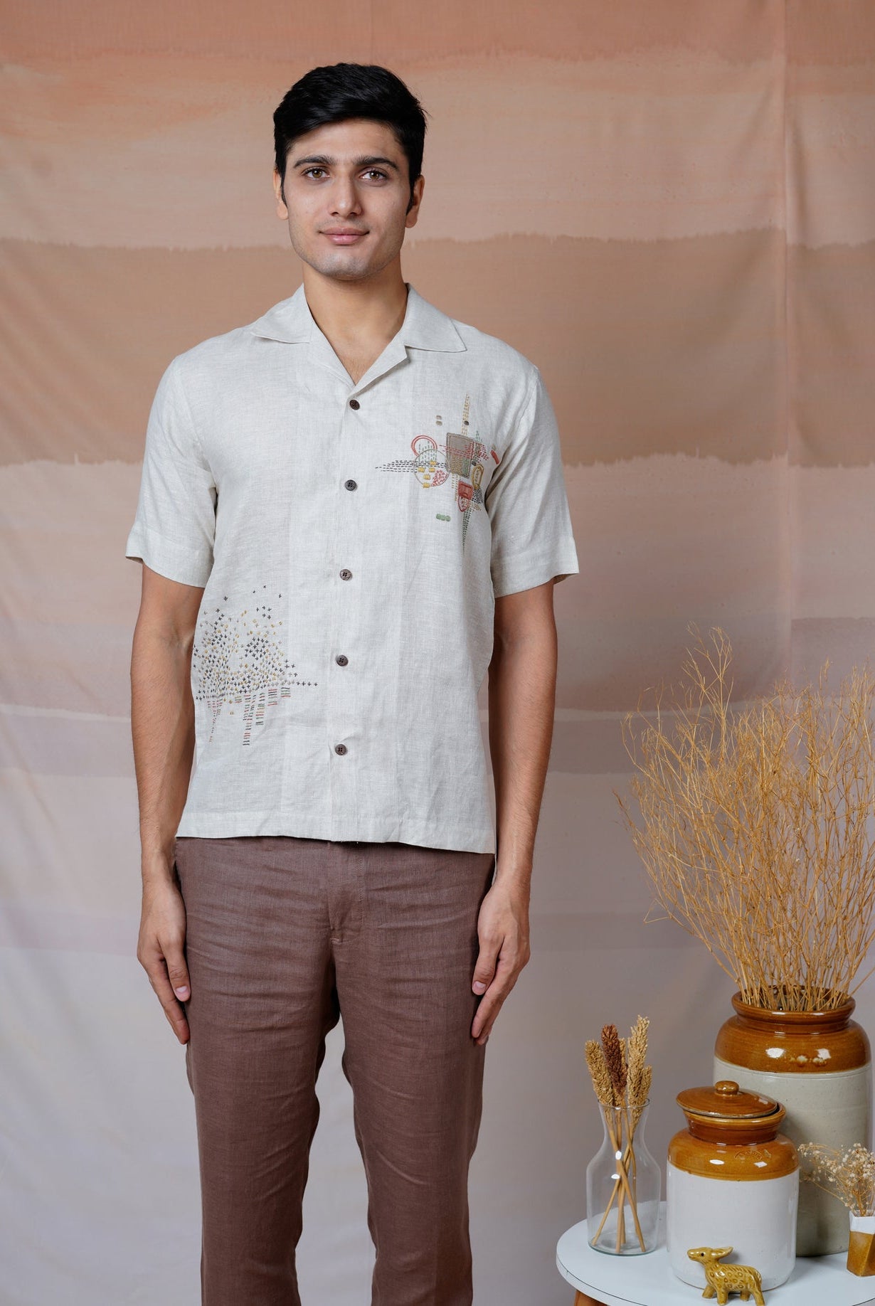 Modern Minimalist - Hand Embroidered Unisex Linen Shirt - CiceroniShirtsCultura Studio