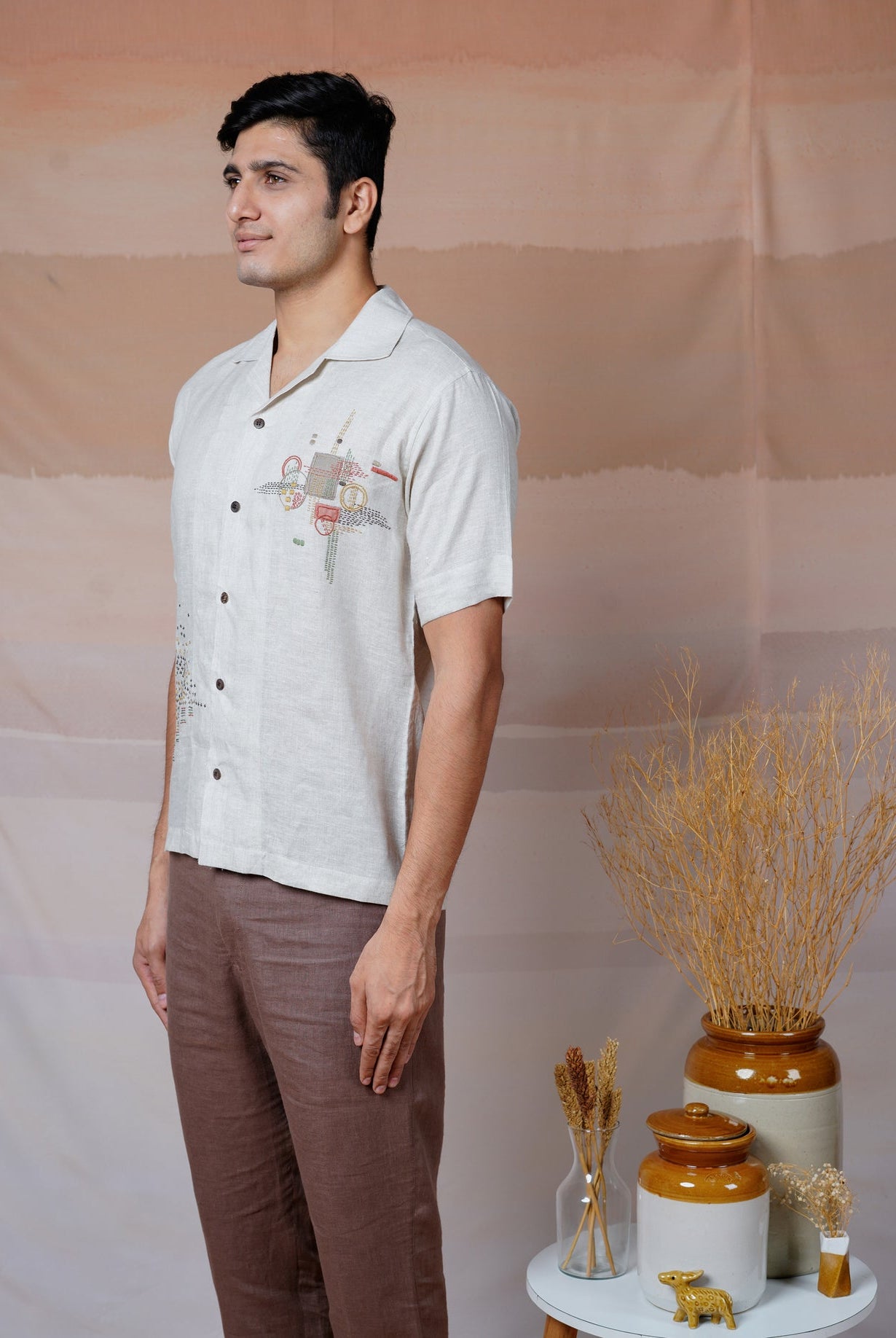 Modern Minimalist - Hand Embroidered Unisex Linen Shirt - CiceroniShirtsCultura Studio