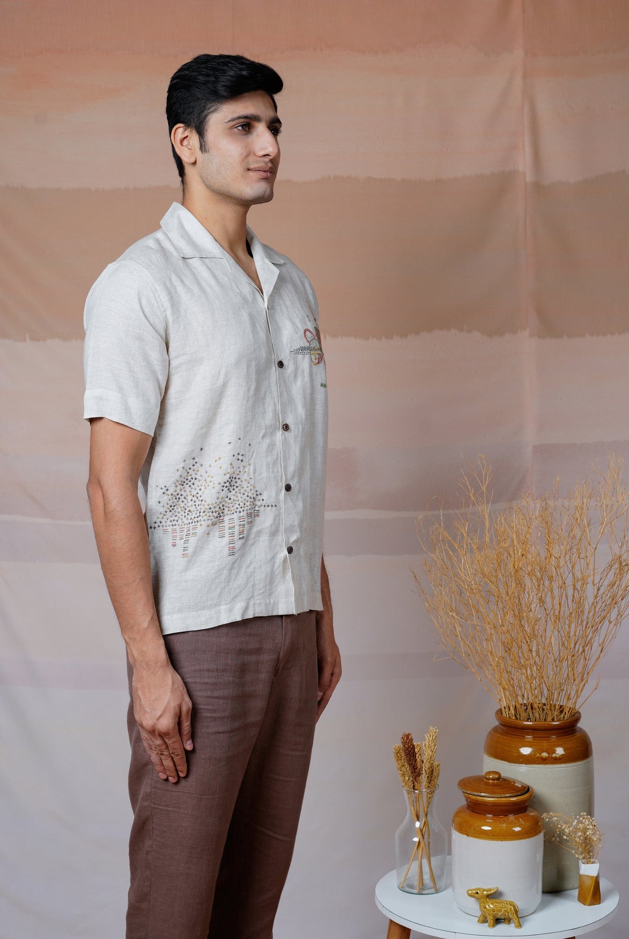 Modern Minimalist - Hand Embroidered Unisex Linen Shirt - CiceroniShirtsCultura Studio
