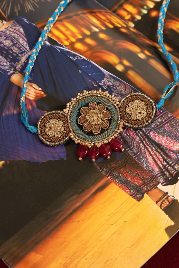 Moirra – Zardoz Rani Choker Black Maroon and Turquoise - CiceroniNeckpieceMoirra