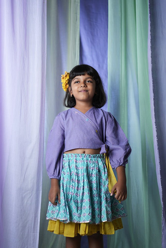 ‘Mosaic Magic’ Girls Ethnic Wear Wrap Top and Lehenga Skirt Set - CiceroniLehenga SetLove The World Today