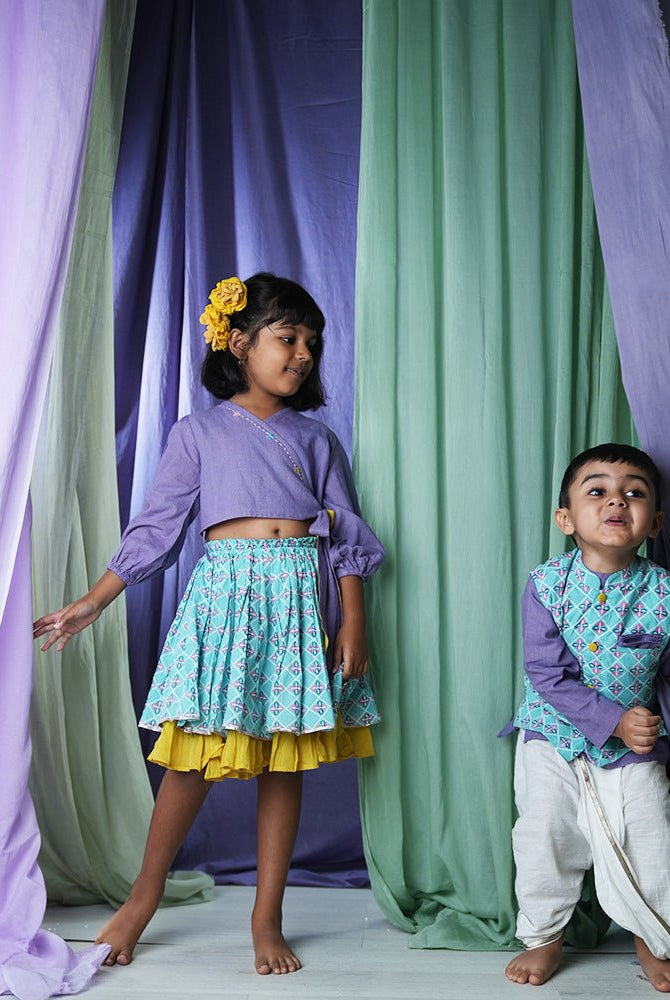 ‘Mosaic Magic’ Girls Ethnic Wear Wrap Top and Lehenga Skirt Set - CiceroniLehenga SetLove The World Today