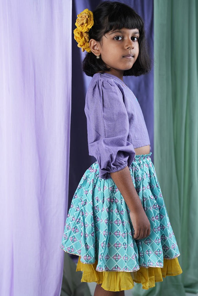 ‘Mosaic Magic’ Girls Ethnic Wear Wrap Top and Lehenga Skirt Set - CiceroniLehenga SetLove The World Today