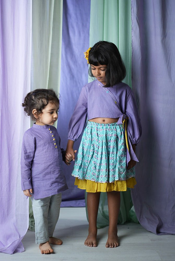 ‘Mosaic Magic’ Girls Ethnic Wear Wrap Top and Lehenga Skirt Set - CiceroniLehenga SetLove The World Today