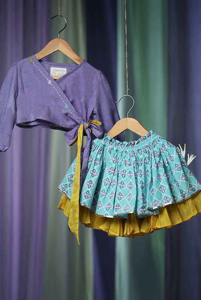 ‘Mosaic Magic’ Girls Ethnic Wear Wrap Top and Lehenga Skirt Set - CiceroniLehenga SetLove The World Today