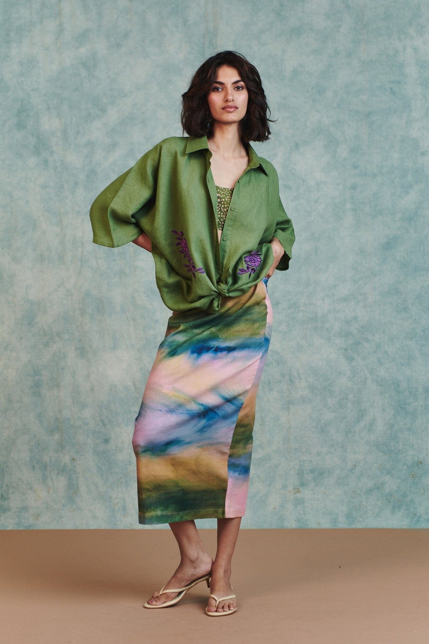 Moss Linen Applique Breeze Shirt - CiceroniWomen ShirtsSaphed