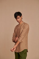 Mousse Linen Men's Band Collar Shirt - Slim Fit - CiceroniShirtSaphed