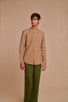 Mousse Linen Men's Band Collar Shirt - Slim Fit - CiceroniShirtSaphed