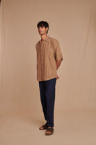 Mousse Linen Men's Pleated Camp Collar Shirt - CiceroniShirtsSaphed