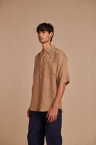 Mousse Linen Men's Pleated Camp Collar Shirt - CiceroniShirtsSaphed
