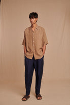 Mousse Linen Men's Pleated Camp Collar Shirt - CiceroniShirtsSaphed