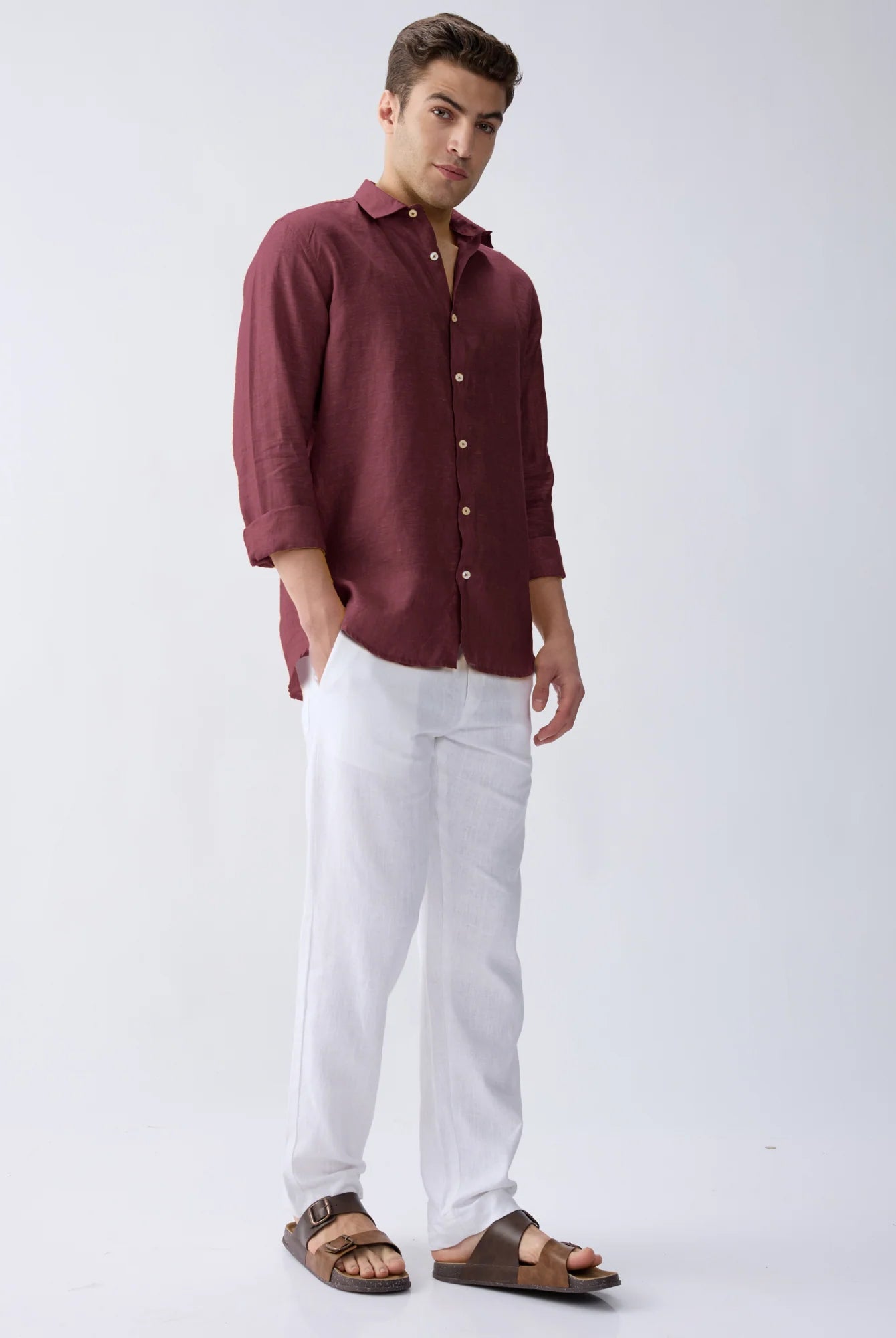 Mulberry Maroon 100% Pure Linen Shirt - CiceroniMen Shirtsbhrāta