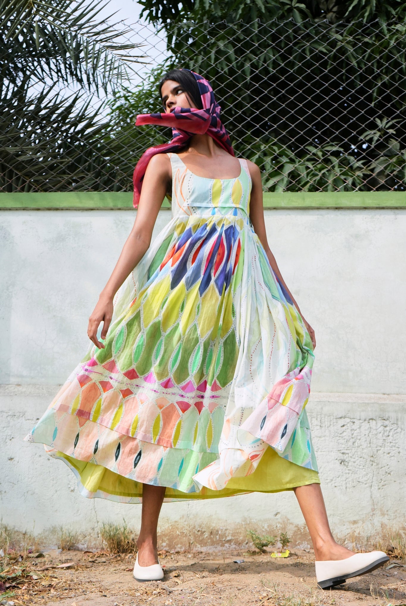 Mulmul Ballet Dress In Athangudi Pastel Print - CiceroniDressesNIKYTA