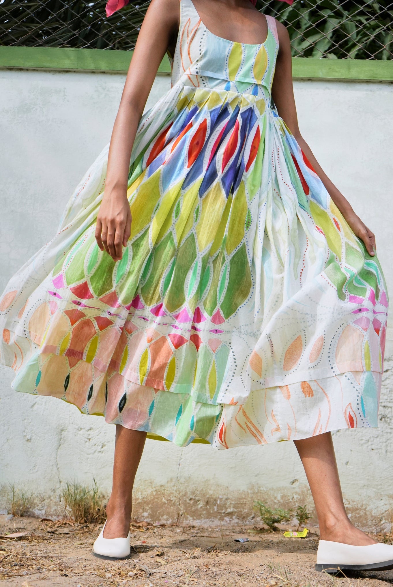 Mulmul Ballet Dress In Athangudi Pastel Print - CiceroniDressesNIKYTA