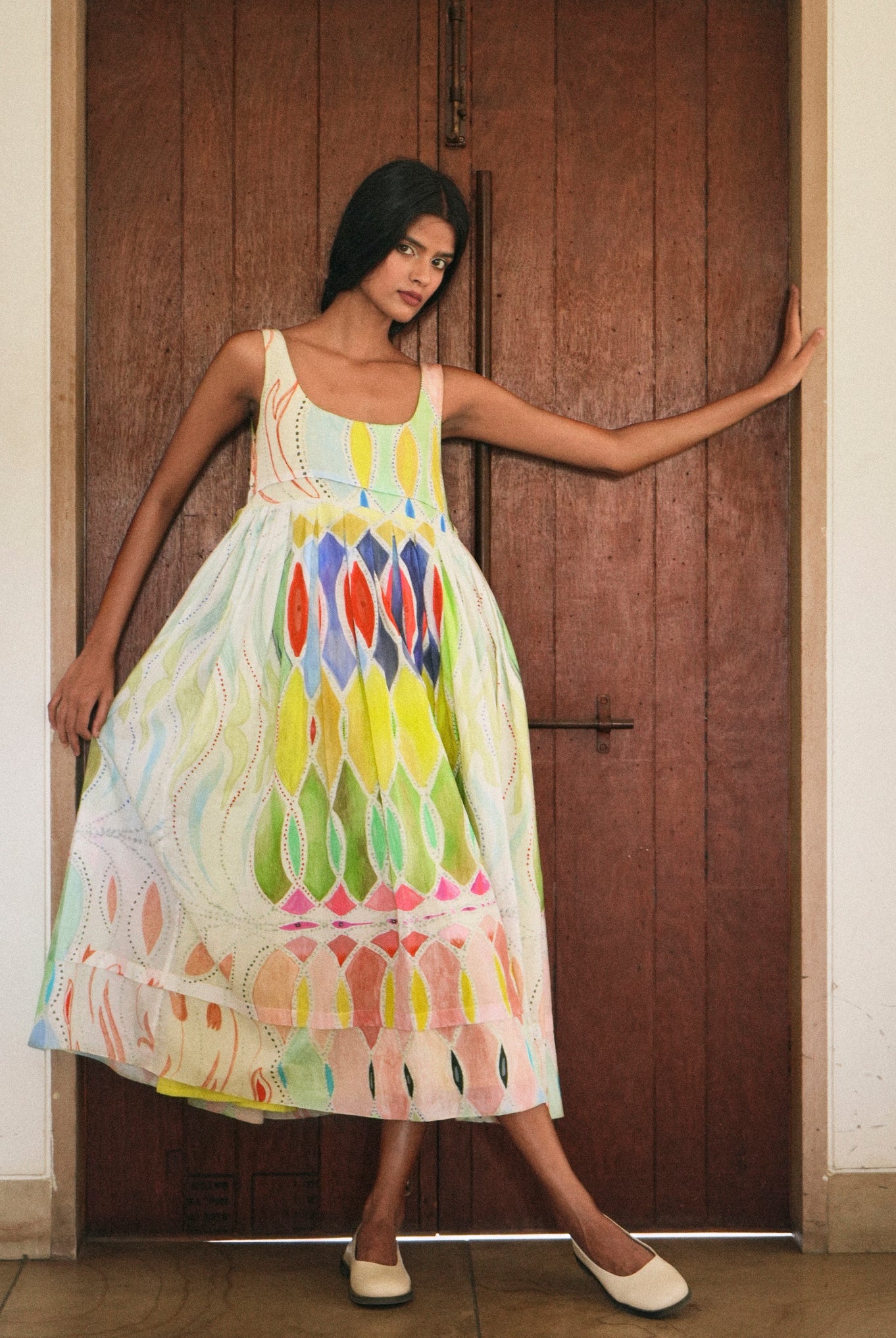 Mulmul Ballet Dress In Athangudi Pastel Print - CiceroniDressesNIKYTA