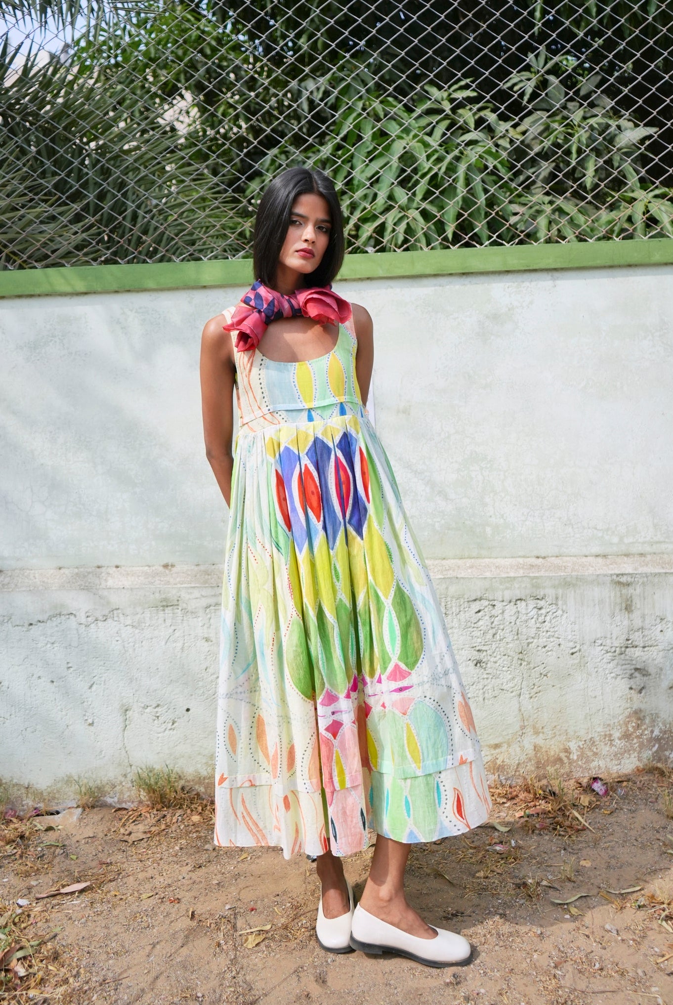 Mulmul Ballet Dress In Athangudi Pastel Print - CiceroniDressesNIKYTA