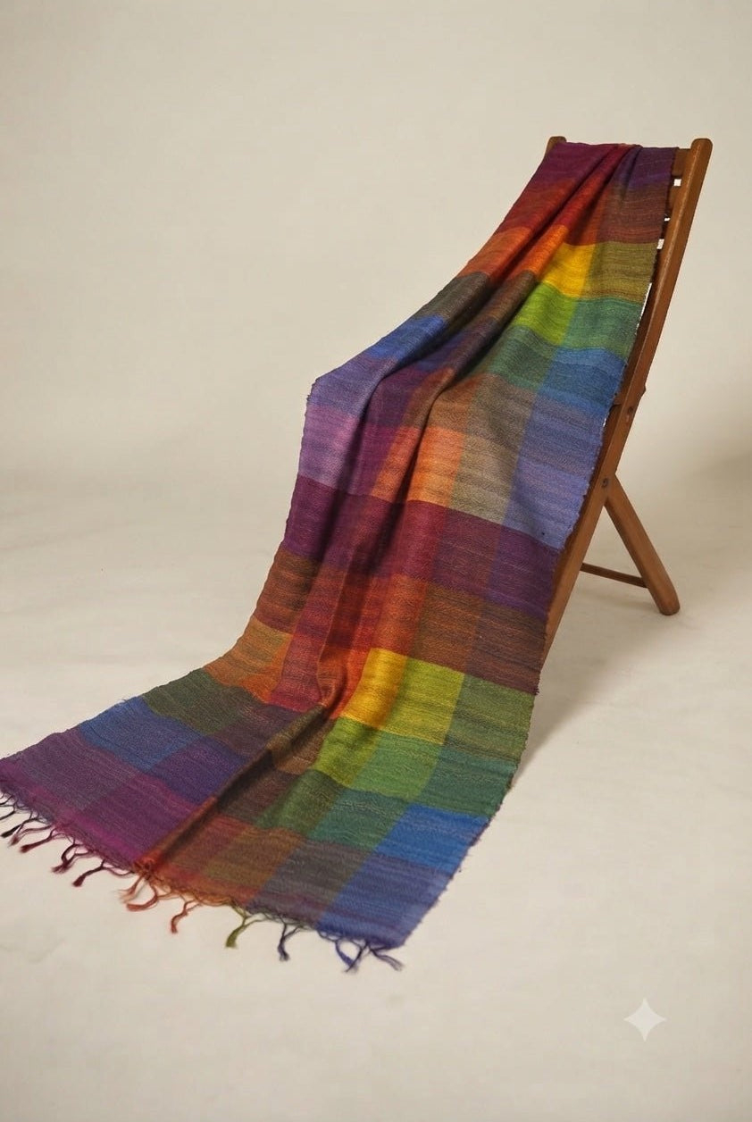 Multicolor Madras Checks Peace Silk Scarf for Men - CiceroniScarfAeshaane