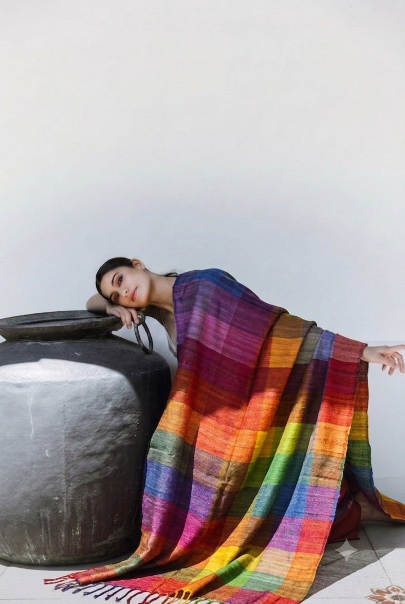 Multicolor Madras Checks Peace Silk Scarf for Women - CiceroniScarfAeshaane