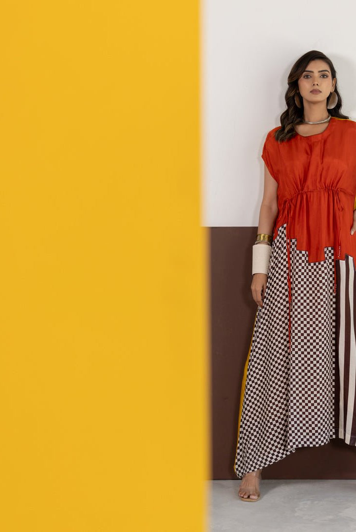 Mustard and Orange Dress - CiceroniDressesTussah