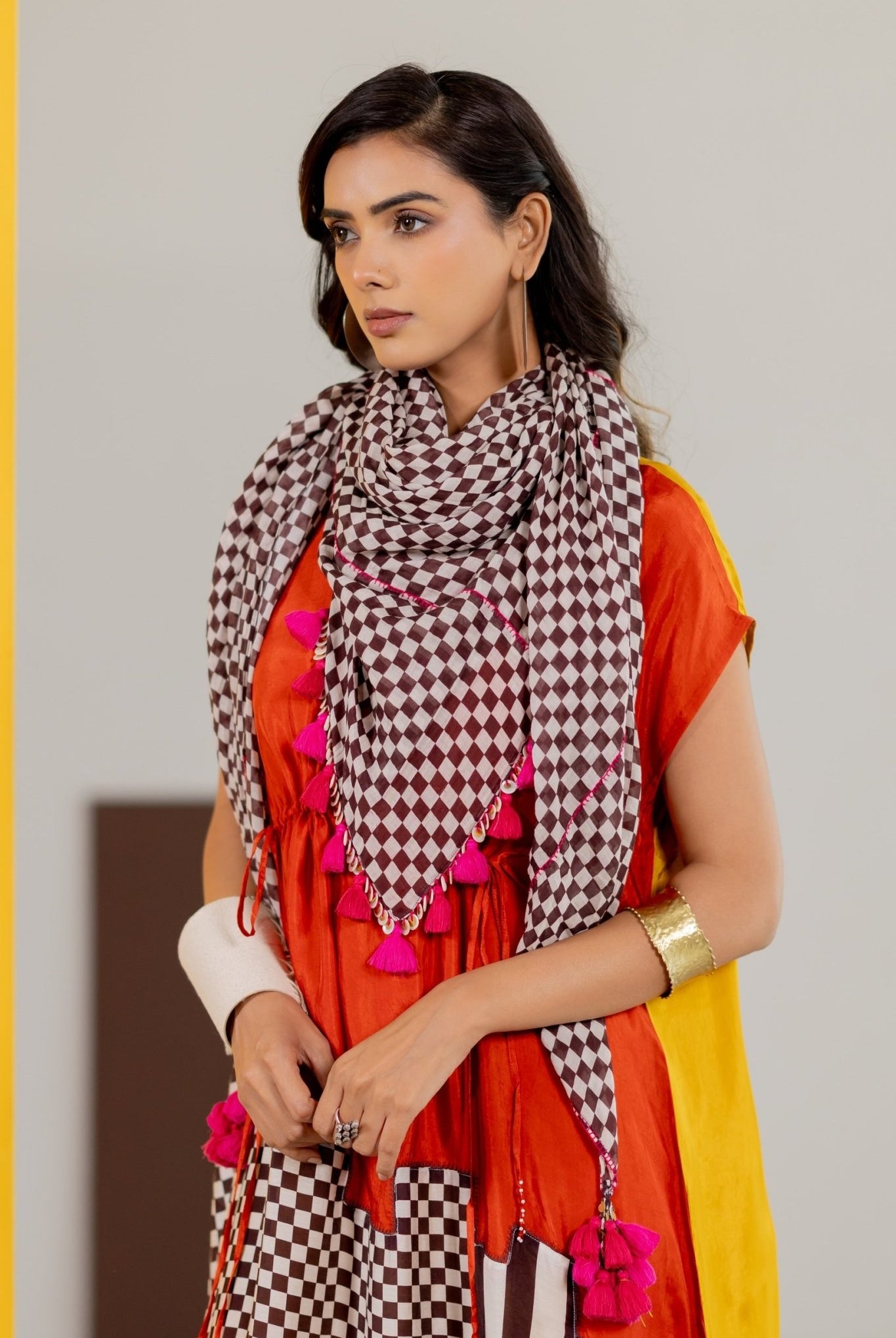 Mustard and Orange Dress - CiceroniDressesTussah