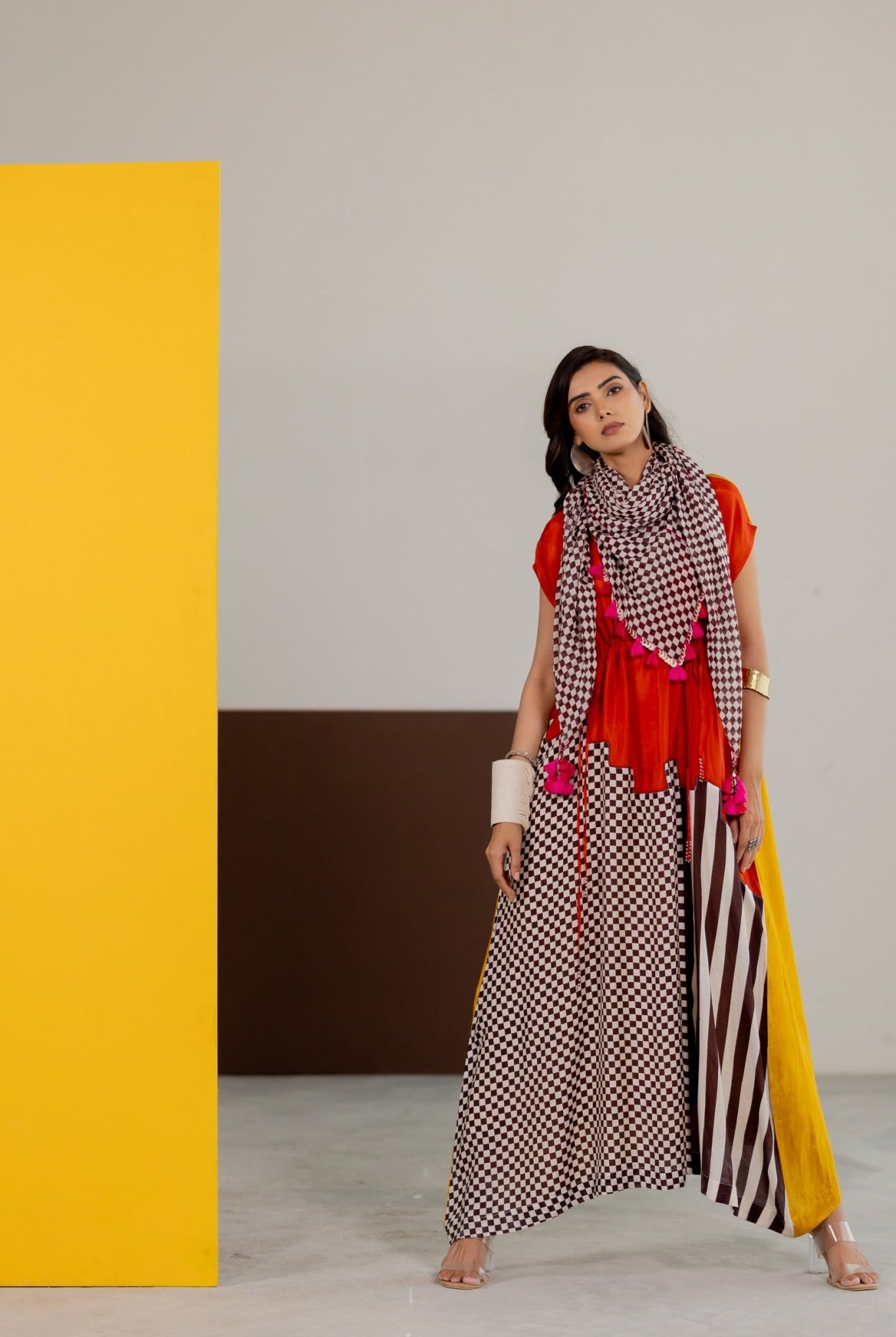 Mustard and Orange Dress - CiceroniDressesTussah