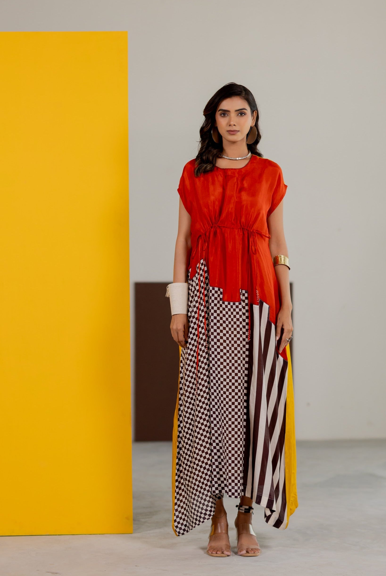Mustard and Orange Dress - CiceroniDressesTussah