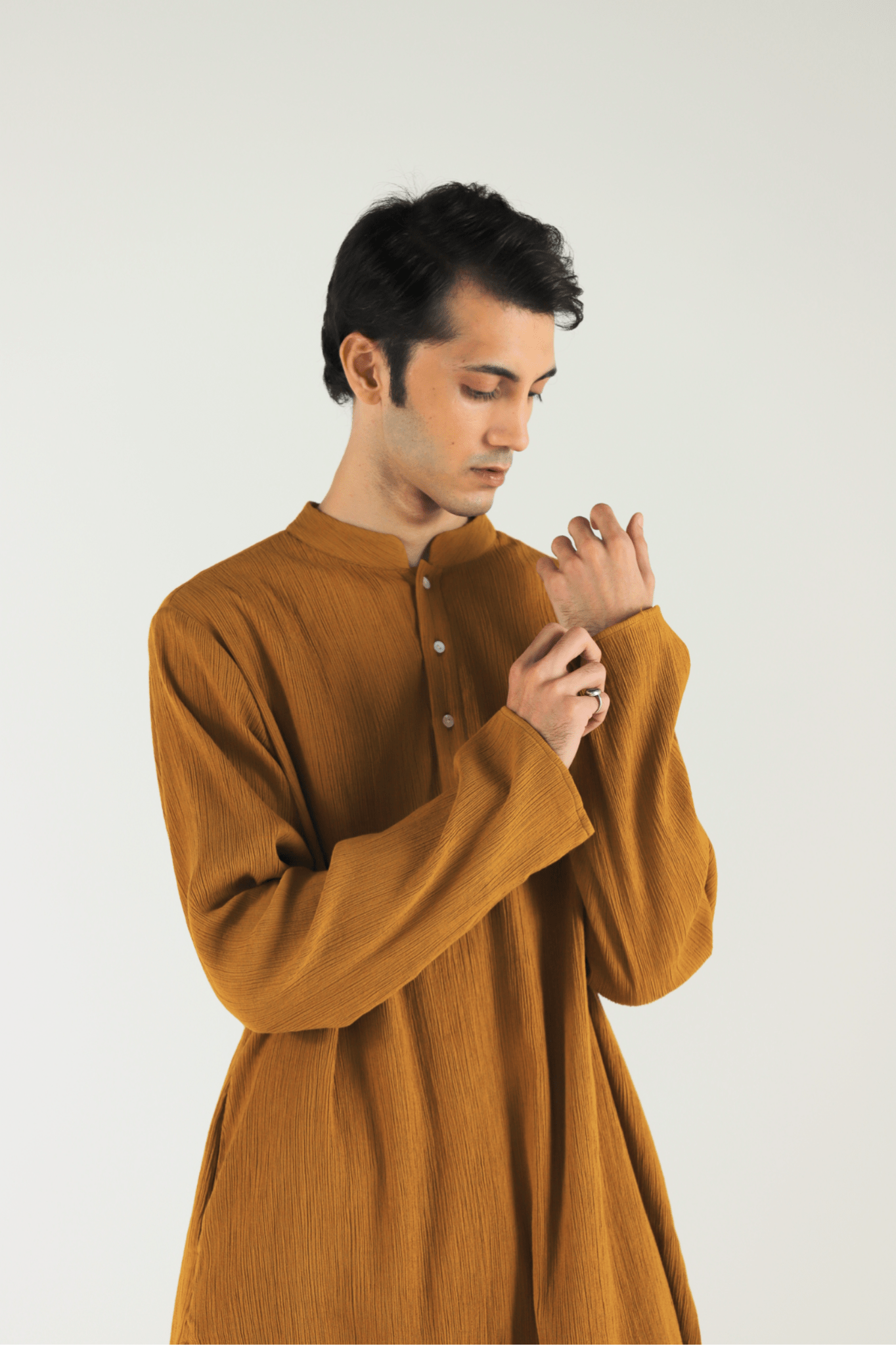 Mustard Crushed Cotton Kurta Set - CiceroniKurta Set, Festive WearTil