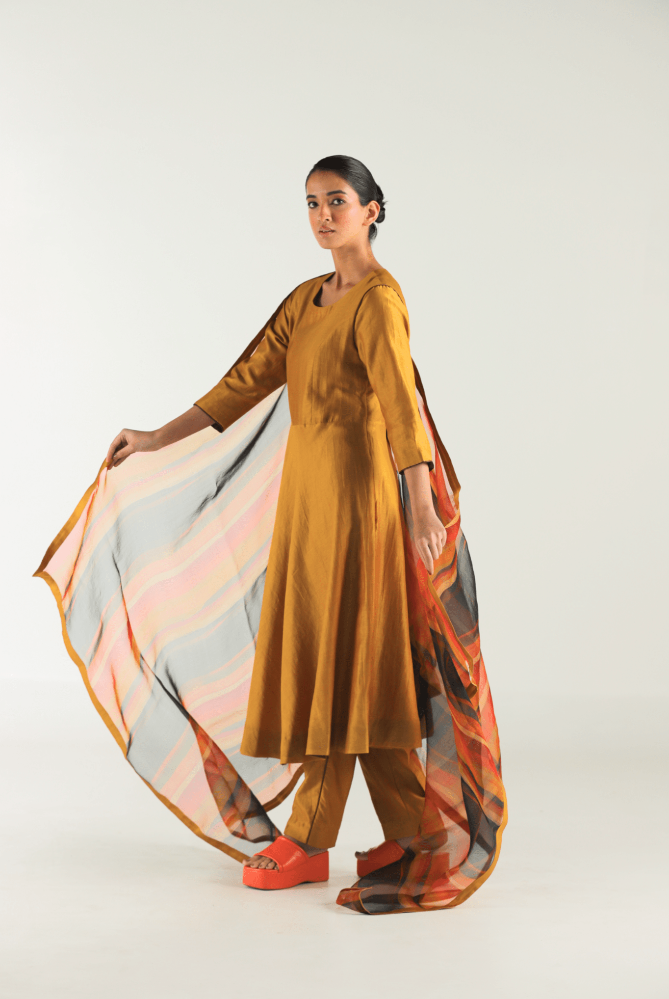 Mustard Ghera Anarkali Set - CiceroniKurta Set, Festive WearTil